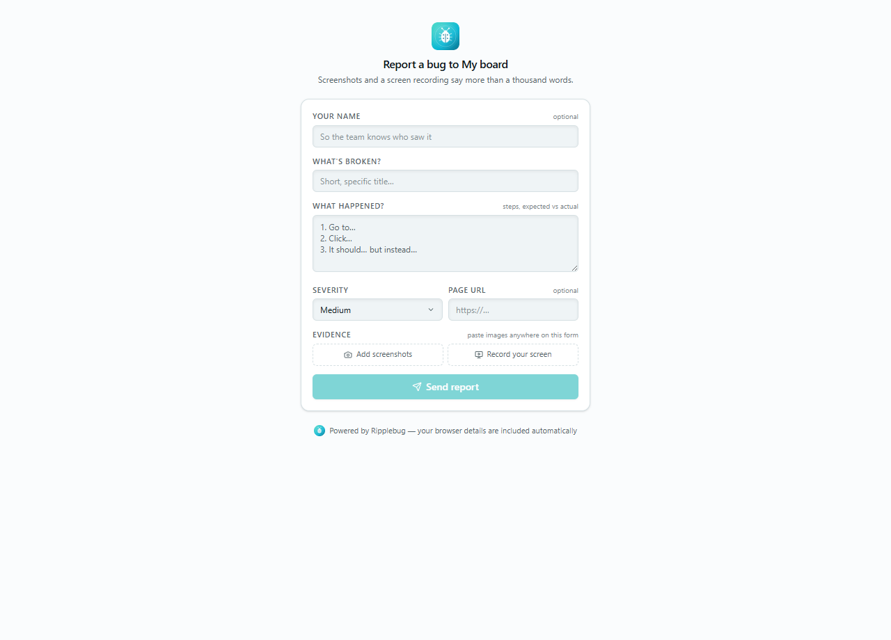 Ripplebug guest report page with screen recording